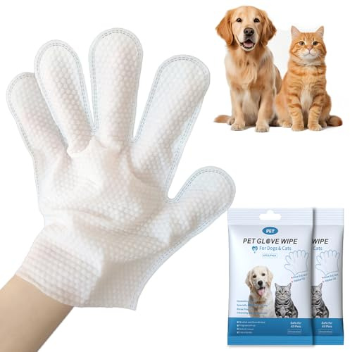 Pet Grooming Glove Wipes, 12 Waterless Cleaning Wipes for Dogs & Cats, Fragrance-Free, Ideal for Paws, Face, Ears, Eyes, Bum & Fur, for Daily Care & Travelling