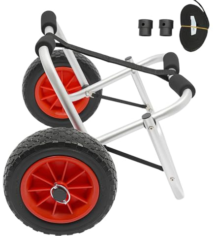 Chariot de kayak pliable - Transport - Charge maximale 80 kg - Roues 25,4 cm - Pneumatiques polyuréthane - Terrain tout-terrain - Plage - Aluminium