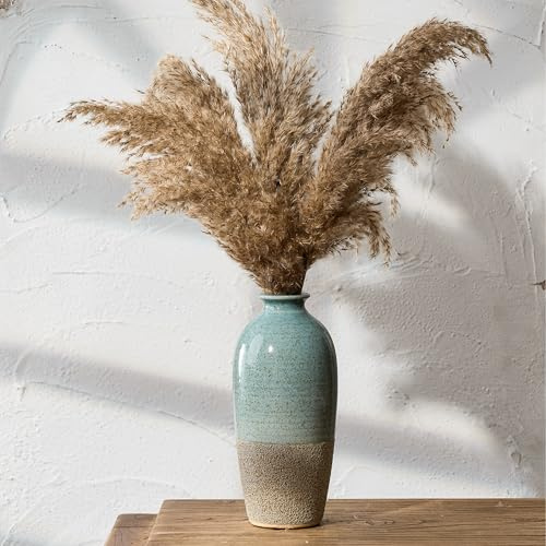 PORCER Ceramic Vase, Elegant Blue and Brown Design, Simple Nordic Style Vase for Aesthetic Decoration, Mordern Flower Vase for Living Room, Bedroom, Kitchen, Entrance Hall, Bathroom