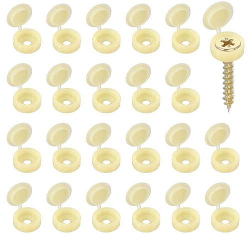 YELARXI Screw Snap Covers, Plastic Hinged Screw Cover Caps Shutter Screws Fold Snap Washer- Fitting for (Windows - Railings - Home Furniture - Cabinets) 4 mm & 100 Pack & Beige