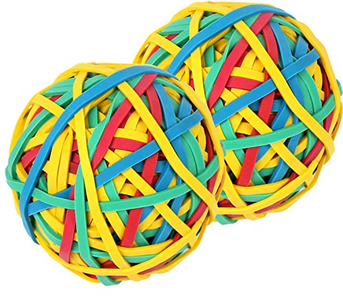 AOUOU 2er-Pack Gummibänder Ball 80mm breit 3mm ca. 300 Stück 4 Farben, für Büro, Schule, Zuhause, starke elastische Bandschlinge Bürobedarf