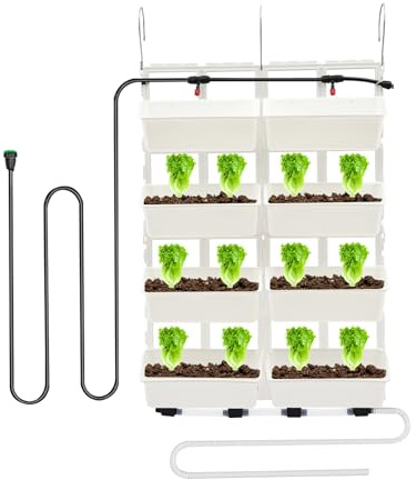 Fyssnn odlingslåda, vertikal flervåningshylla, hydroponisk kultur med automatisk droppbevattning och 8 plantplantor, växtvägg inomhus trädgård, blomkruka set för balkong (vit)