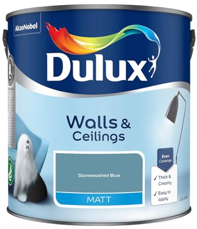 Stonewashed Blue Walls & Ceilings Matt Emulsion Paint 2.5L – Smooth Creamy Finish, Quick Dry, Low VOC, Easy Application for Interior Walls & Ceilings