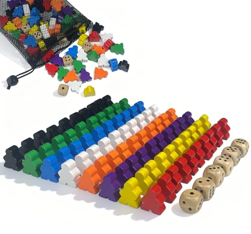 CHUANFU 80 stycken marker bordsfigurer färger, 24 x 20 mm träfigurer och 6 trätärningar, flerfärgade brädspel, för familjefestspel