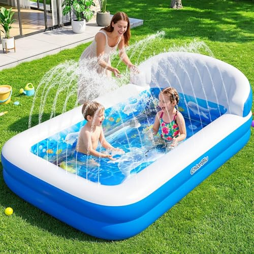 ChlorBlu Piscina Hinchable con Rociador, Piscina Inflable Adultos, Piscina Hinchable Rectangular para Adultos, Piscinas Hinchables, Piscina Hinchable Familiar Reforzada para Exteriores
