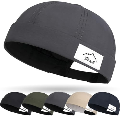 DURINM Retro Docker Hat Cappello Senza Visiera Berretto da Portuale Uomo Donna Berretto Motociclista Cappello Senza Visiera Rolled Cuff Brimless Hat cap