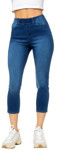 989Zé ENZO Crop Jeggings for Women Ladies Cropped Jeans Leggings Elasticated Waist Casual Cotton Skinny Fit Stretch Denim Trouser Three Quarter Length Summer Pants EZL688_Jeans Blue 16
