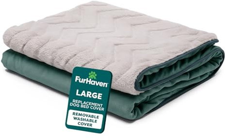 FurHaven Replacement Pet Bed Cover - Plush Velvet Waves Perfect Comfort Sofa Washable Dog Bed Cover, Celadon Green, Large