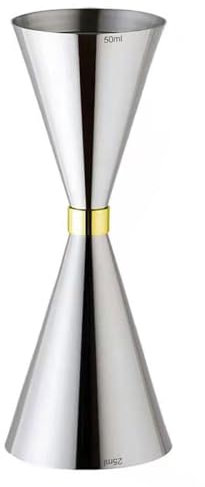 Delgeo Misurino Doppio per Cocktail in Acciaio Inossidabile con Marchio 5/10/15/20/25/30/40/50 ml, con Cucchiaio da Bar Retrattile, Argento