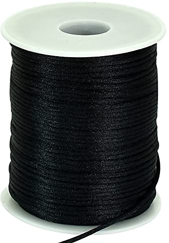 TONIFUL 2mm x 110 Yards Black Nylon Cord Satin String for Bracelet Jewelry Making Rattail Macrame Trim Cord Necklace Bulk Beading Thread Kumihimo Chinese Knot Craft
