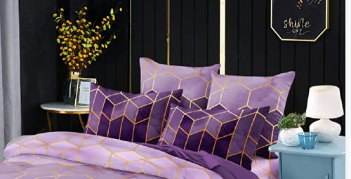 2 Stück Kissenbezüge 40x80cm Lila Geometrisch Kariert Marmor Muster Kopfkissenbezug mit Reißverschluss Microfaser Kissenhülle