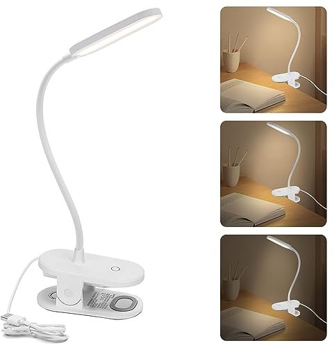 Aigostar Leselampe Bett, Klemmlampe 4000K, 360° Flexibel Klemmleuchte, Bettlampe mit 3 Helligkeitsmodi, USB-Kabel, Weiß