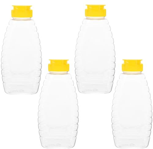 Cabilock 4 Stücke Honigspender Aus Kunststoff - Praktische Quetschflasche Für Honig Marmelade Bbq-Sauce Und Mehr Transparent 16 Cm