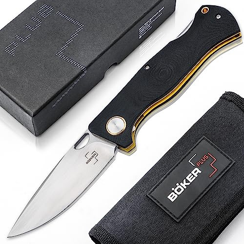 BÖKER PLUS® Epicenter Backlock Pocket Knife - EDC Backlock Taschen-Messer mit extra scharfer Klinge aus D2 - hochwertiges G10 Klappmesser mit Droppoint Klinge & Clip in Etui