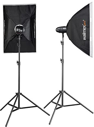 Walimex Pro Newcomer 300 II Set Double - Flash de Estudio de 300 WS, Disparo inalámbrico 2,4GHz, luz LED de Modelado, duración del Flash de 1/800-1/1200s, Montura Bowens, Ideal para Estudios pequeños