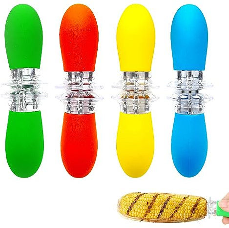 JSKWIKE 4 PCS Forchetta di Mais Acciaio Inossidabile con Manico in Legno Spiedi di Mais Porta Pannocchie di Mais Utensile Barbecue Domestico per Picnic Giardino Campeggio