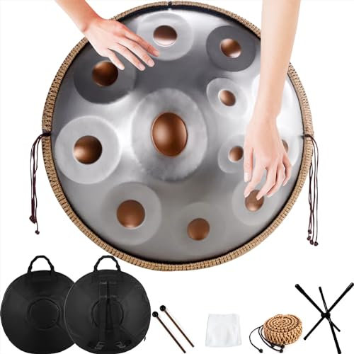 Handpan Drum, Steel Tongue Drum 22 Zoll 9 Töne/10 Töne/12 Töne, Handpan Drum Steel Hand Drum Percussion Instrument, für Meditation, Yoga, Performance, Bildung 12tones 1