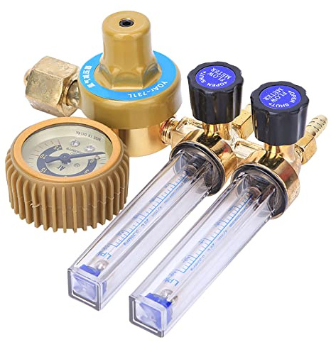 Argon/CO2 Regulator Gas Flow Meter,Outlet Pressure 0.25MPa Dual Tube Pressure Reducer Gas Regulator Gauge Welding Weld Double Gauge Meter Welding Accessory