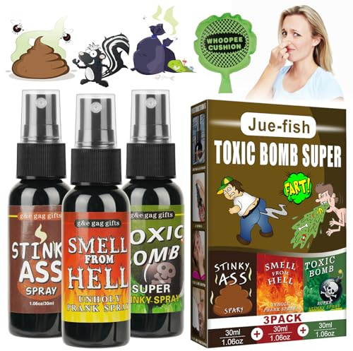 OSDUE Stinky Fart Spray 3Piezas, 1 Almohadilla para Pedos, Spray Apestoso, Juguete Divertido para Niños y Adultos, Bromas de Fiesta, Juguete de Broma con Olor, Súper Duradero - Olor a Caca