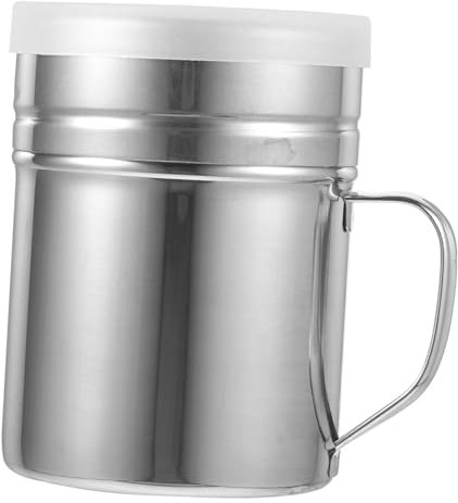 ABOOFAN Bote De Condimentos De Metal Mediano 6.8x9.5 Cm Acero Inoxidable Con Asa Dispensador Reutilizable Para Especias Azúcar y Cacao Polvo Uso Doméstico