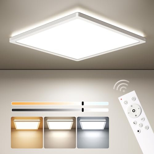 Matane LED Deckenleuchte Dimmbar, 24W Deckenlampe mit Fernbedienung, Panel Flach 3000K-6500K 2400lm Kalt/Warm/Neutralweiß für Wohnzimmer Schlafzimmer Kinderzimmer Badezimmer Modern Eckig, 30x2.5cm
