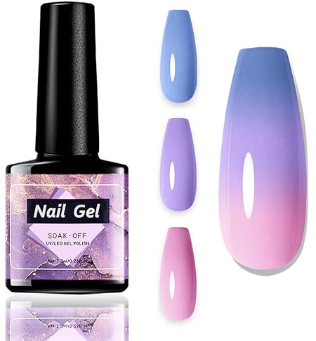 Smalto gel UV per unghie rosa viola blu – 7,3 ml gel termico Sunlight Sensitive Nail Polish UV LED Soak Off, lucentezza duratura per unghie in gel multicolore Nail Art (blu pastello)