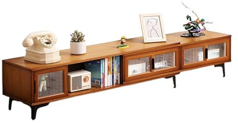 HHCTEBEC Meuble TV pour Salon Console MultiméDia TV en Bambou Centre De Divertissement avec Tiroir De Rangement Et Porte Coulissante pour Chambre à Coucher, Bureau,A,(126~210)*33 * 33cm