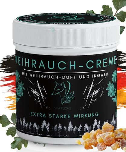 Vita.Fuchs Weihrauch Creme extra stark & feuchtigkeitsspendend | Natürliche Gelenksalbe | Muskelentspannung mit Weihrauchöl für die Haut | Wohltuende Weihrauchsalbe bei Gelenkschmerzen (200ml)