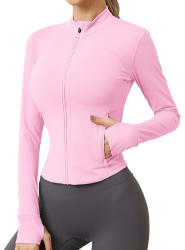 IECCP Womens Gym Running Tops Zip Activewear Two Sides Pockets Breathable Sports Workout Yoga T-Shirt Ladies Fitness Tee Shirts With Thumb Holes