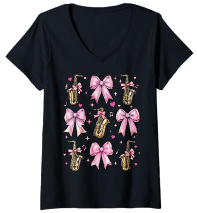Femme Saxophone Instrument Saxophoniste Saxiste Sax Girl Coquette T-Shirt avec Col en V