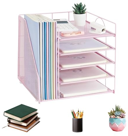 Mesh Letter Tray Organizer 5-Layer Letter Paper Storage Organizer File Folder Organizer Desk Stationary Tray Organizer Paper File Holder, Desktop Filing System, for Home Office & School