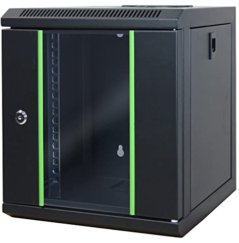 WAYTEX 37483 Mini-Netzwerkkoffer, 10 Zoll, 6U, Brauschacht, Server, mit Glastür mit schwarzem Schloss, Lieferung montiert