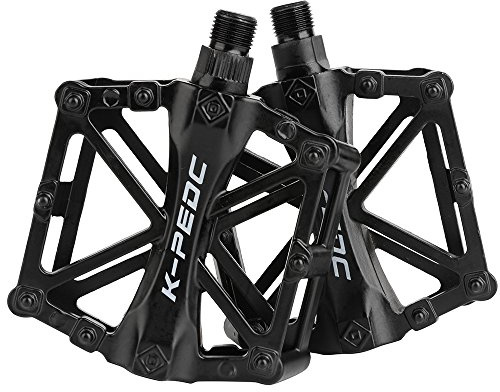 boruizhen Aluminium CNC Bike Pedals 9/16, Lightweight Mountain Road Bike Pedal with 16 Anti-Skid Pins Bicycle Pedals for MTB BMX (Black)