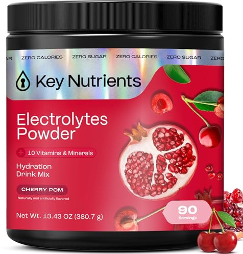 KEY NUTRIENTS Multivitamin Electrolytes Powder No Sugar - Sweet Cherry Pom Electrolyte Powder - Endurance & Energy Supplement - Hydration Powder - No Calories - 90 Servings - Made in USA