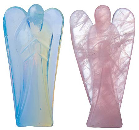 Wonder Care Lot de 2 Statues d'ange Gardien de Poche en Cristal Naturel avec Pierres précieuses de guérison Reiki, Figurines sculptées, équilibrage des Chakras, méditation, esthétique1,5-2.0_2 pièces