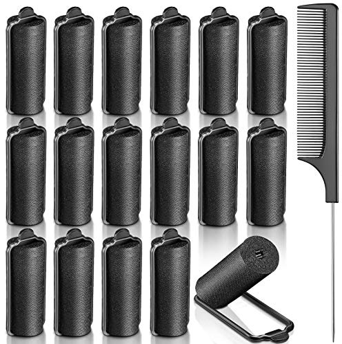 Syhood 18 Pcs Satin Rollers for Black Hair Foam Sponge Rollers Black Satin Wrapped Hair Curlers for Hairdressing Styling(1.18 Inch)