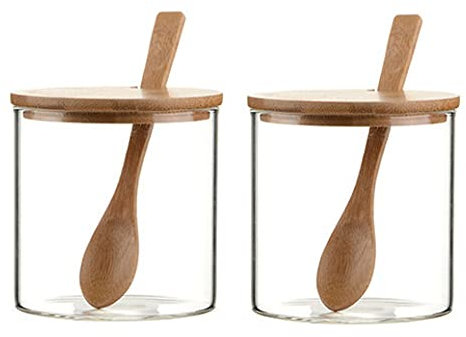 300ml / 10oz 2 piezas en lata de especias de vidrio, lata de especias de vidrio transparente, recipiente de almacenamiento de condimentos de cocina, sal, pimienta, tazón de azúcar, especias