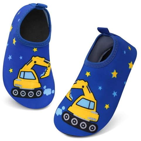 Scarpe da Scoglio Scarpe da Immersione Bambini, Ragazze Ragazzi Scarpe da Acqua Scarpette da Mare Antiscivolo a Piedi Nudi Rapida Asciugatura Scarpe da Spiaggia, Blu - Escavatori, 30/31 EU