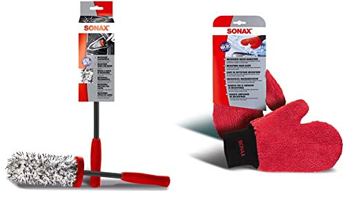 SONAX Microfaser FelgenBürste (1 Stück) & Microfaser WaschHandschuh (1 Stück) bequemer Handschuh mit maximalem Oberflächenschutz, schonende Reinigung aller Lack-, Glas- und Kunststoffoberflächen
