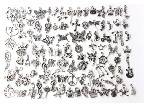 100 Stücke Charm Anhänger zum Schmuck Schmuckanhänger zum Basteln Vintage Anhänger Schmuckzubehör Silber Gemischte Charms für DIY Ohrringe Halskette Schmuckherstellung