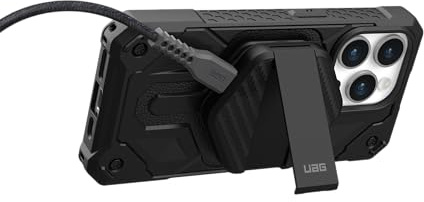 URBAN ARMOR GEAR UAG Wireless Charging Pad inkl. Kickstand (15W Schnellladung, Robustes USB-C auf USB-C Kabel (1,2m), Magnetisch) schwarz/Carbon Fiber