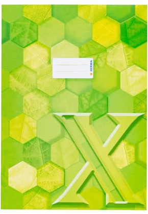 HERMA 20086 Häftkuvert A4-kartong ljusgrön, 10 stycken, förädlat häftfodral med märkningsfält av robust och extra starkt papper, häftskydd med hexagonmönster motiv för skolhäftningar, färgad
