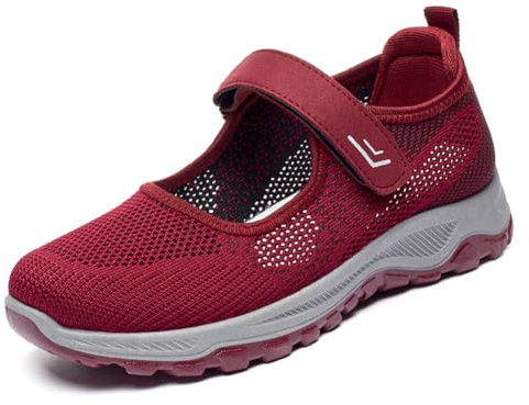 WDRHC Sandalias para Mujer Malla Merceditas Plataforma Ligero Zapatillas Sneaker Casual Zapatos de Deporte Mocasines Rojo