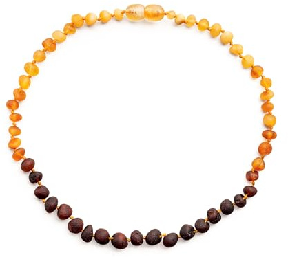 Baltic Proud Amber Necklace for Women and Men (Authentic, Certified) - 18 inches, Rainbow Raw (Unpolished) - Unisex Amber Jewelry for Adults - Bead Necklace