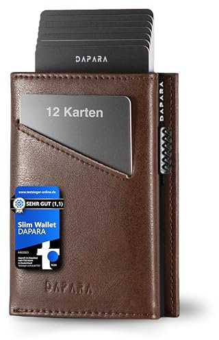 DAPARA Geldbörse Herren | Slim Wallet mit Münzfach & RFID-Schutz | Portmonee Männer | Kartenetui für 12 Karten | Smart Wallet for Men | Karten Geldbeutel | Portemonnaie | Espresso