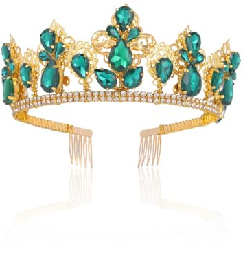 IYOU Wedding Crown Headbands Green Crystal Bridal Crowns Tiara Rhinestone Queen Hair Accessories for Women