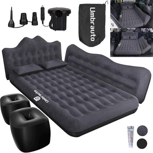 Umbrauto Car Air Mattress Backseat| Inflatable Truck Back Seat Camping Airbed for SUV Rear Seat, Blow Up Sleeping Travel Bed for Van Trunk with Pump & Pillows