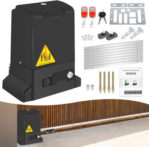 Joparri 370W Flügeltorantrieb Automatischer Schiebetorantrieb Toröffner mit 2 Fernbedienungen max. Torgewicht 800kg, 12M Schiebetor garagentorantrieb Hoftorantrieb Schwarz