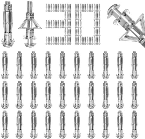 30 Pièces Cheville Placo Type Pétale Acier Carbone Chevilles Placo Galvanisé M6*52mm Cheville Placo Charge Lourde Cheville Parpaing Creux pour Plaques de Plâtre Carreaux Creux Planches Plaques de PVC