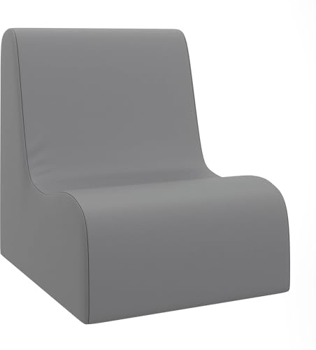 Children's Factory Small Contour Chair, Mix-and-Match Kids Chairs, Sofas, Corner Ottomans and Cubes, Foam-Filled and Water-Resistant, Flexible Seating for Classroom Elementary, Gray Chair